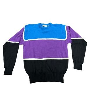Wells & Morris Men's Sweater L ,Vintage, Tri-Colored, Long Sleeve,Preppy,College
